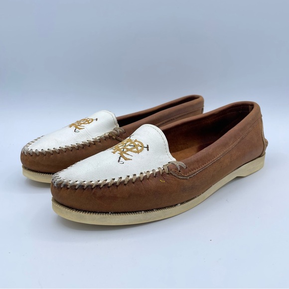 Ralph Lauren Equestrian Loafers 7 1/2 Tan/White - Picture 6 of 16